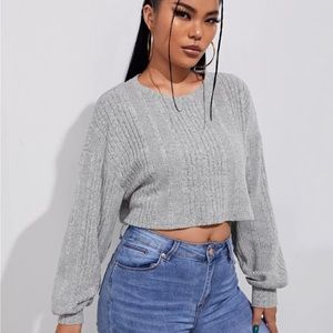 SHEIN XL Drop Shoulder Rib-knit Crop Tee